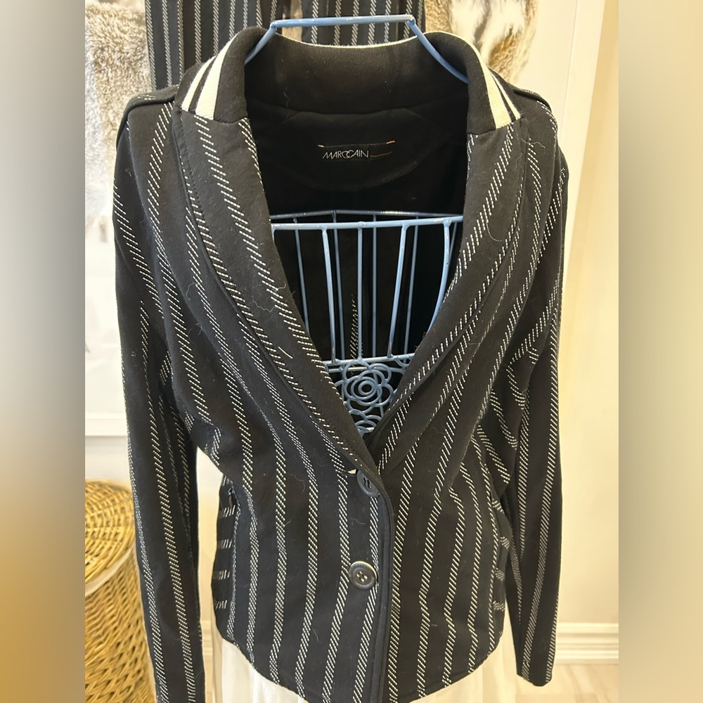 MarcCain black with white pinstripe suit N1
